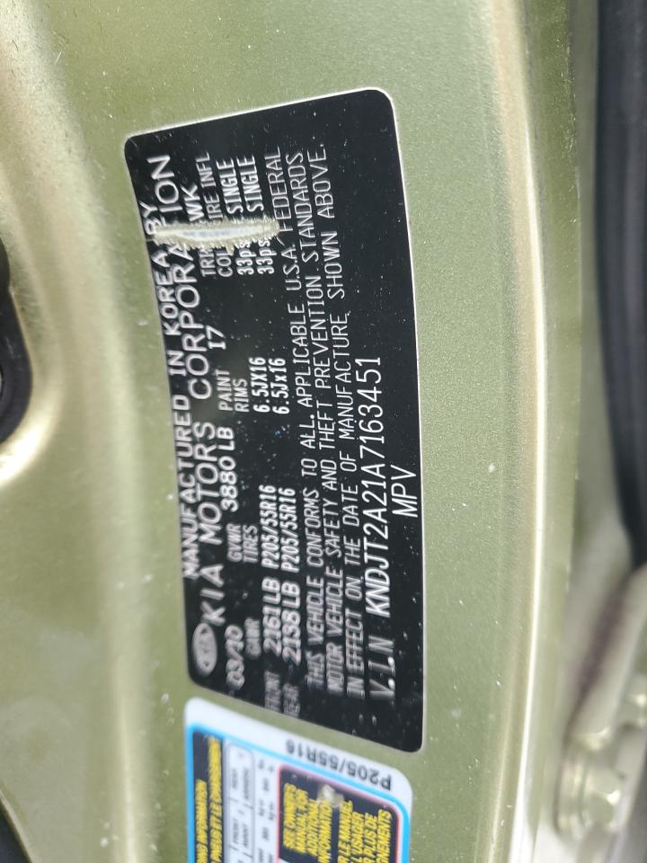 2010 KIA Soul VIN KNDJT2A21A7163451 Copart auction photo, front end damage thumbnail 13