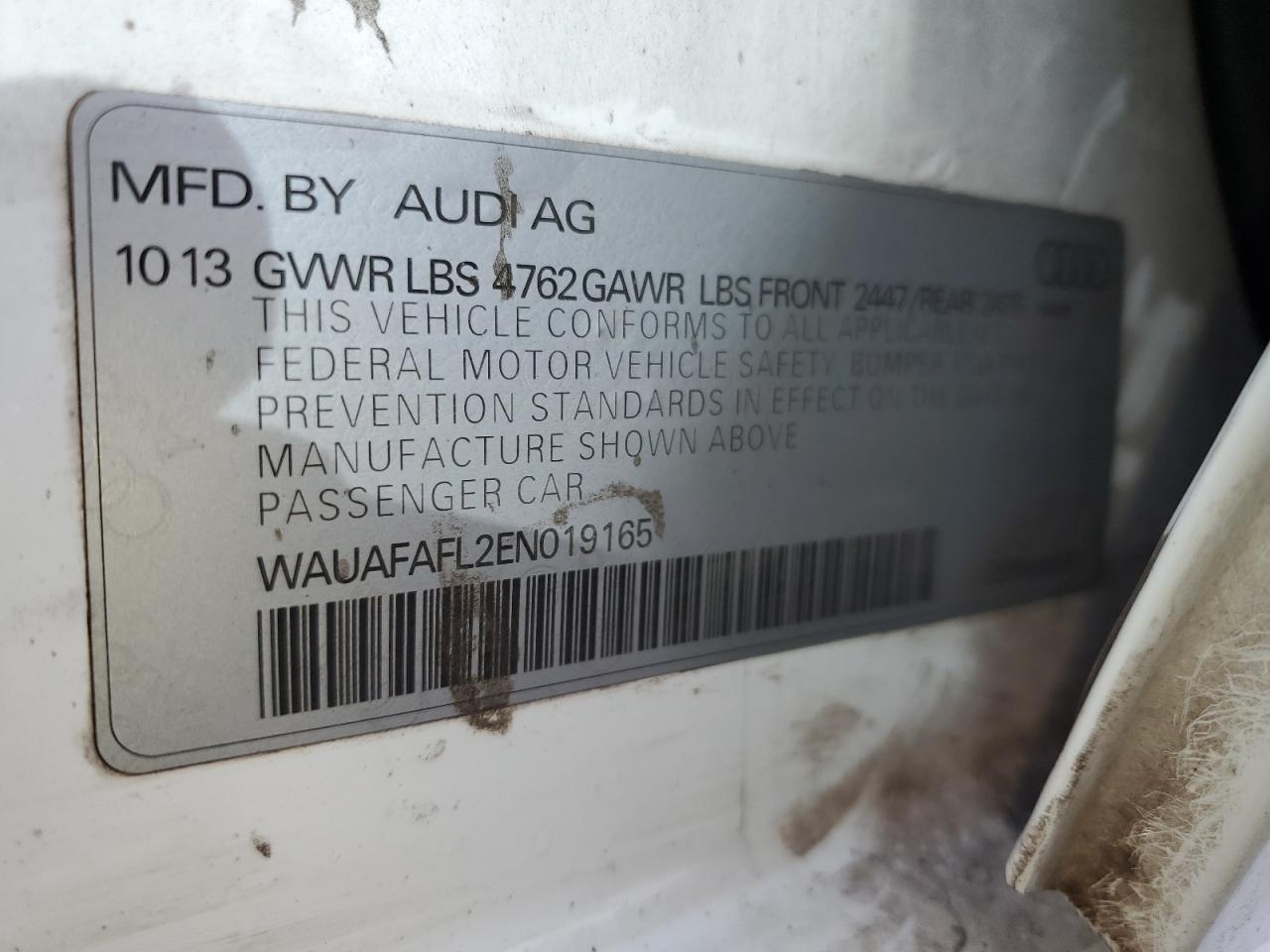 2014 Audi A4 VIN WAUAFAFL2EN019165 Copart auction photo, mechanical / front end damage thumbnail 12