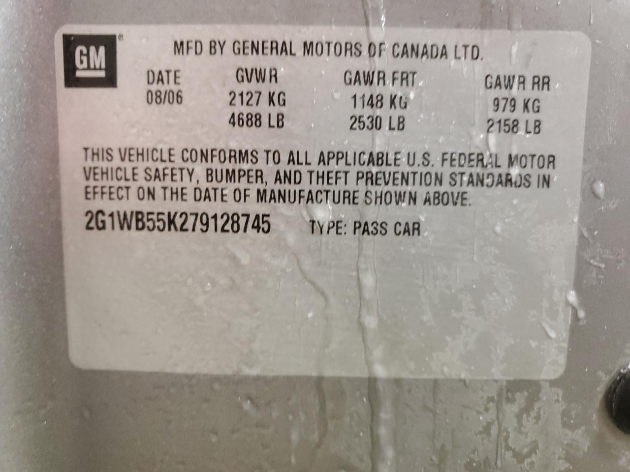 2007 Chevrolet Impala VIN 2G1WB55K279128745 Copart auction photo, front end damage thumbnail 13