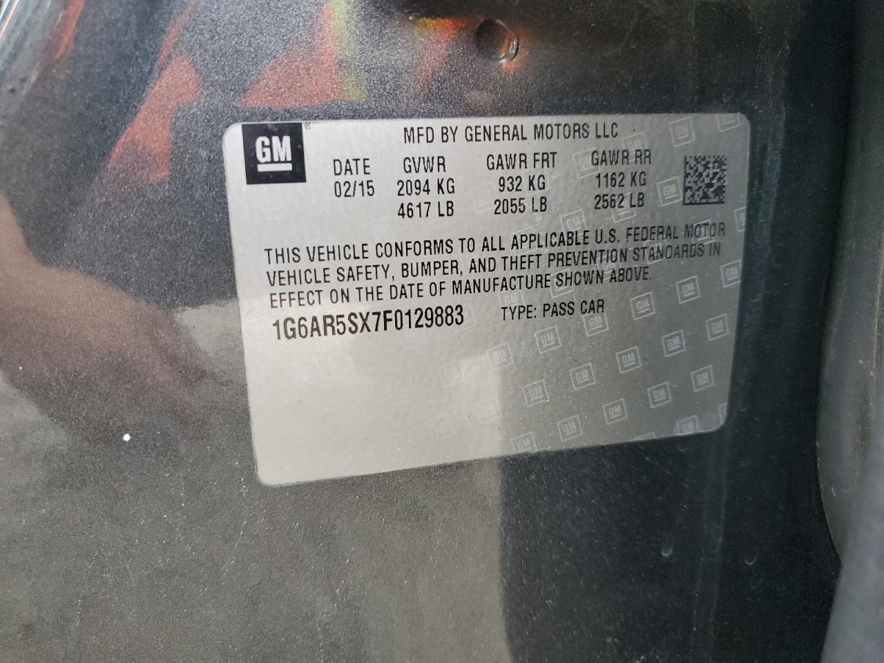 2015 Cadillac CTS VIN 1G6AR5SX7F0129883 Copart auction photo, front end / side damage thumbnail 12