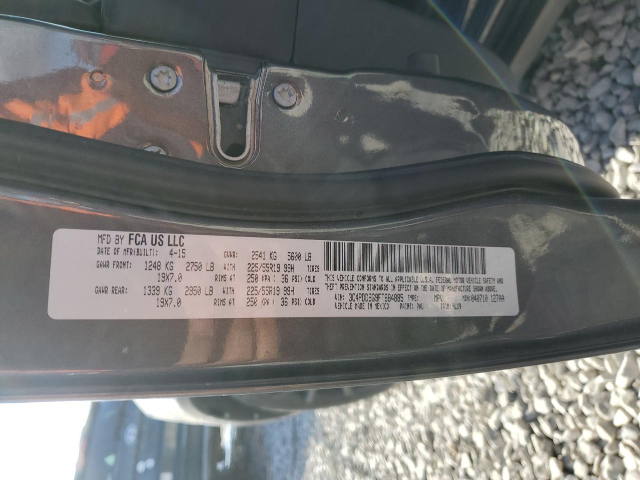 2015 Dodge Journey VIN 3C4PDDBG9FT684885 Copart auction photo, front end damage thumbnail 12