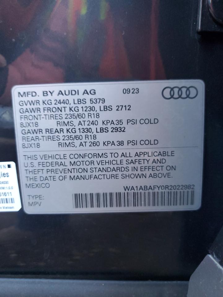 2024 Audi Q5 VIN WA1ABAFY0R2022982 Copart auction photo, front end damage thumbnail 12