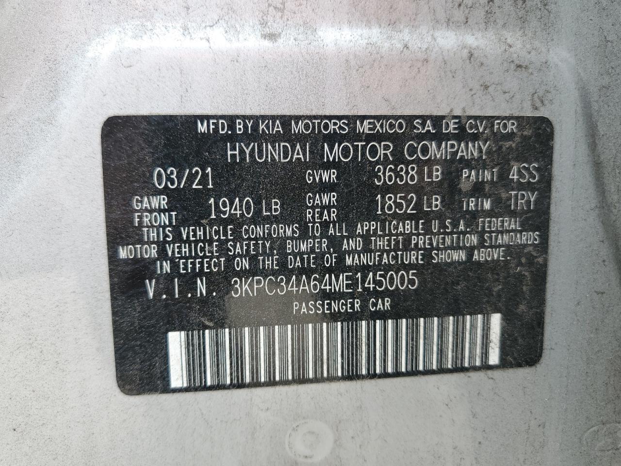 2021 Hyundai Accent VIN 3KPC34A64ME145005 Copart auction photo, all over damage thumbnail 15