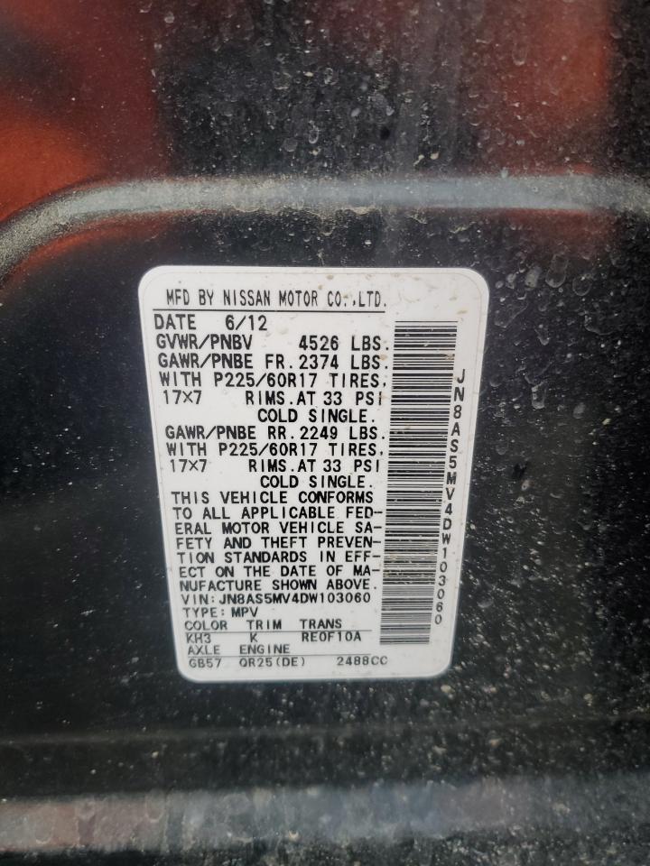 2013 Nissan Rogue VIN JN8AS5MV4DW103060 Copart auction photo, rear end / front end damage thumbnail 14