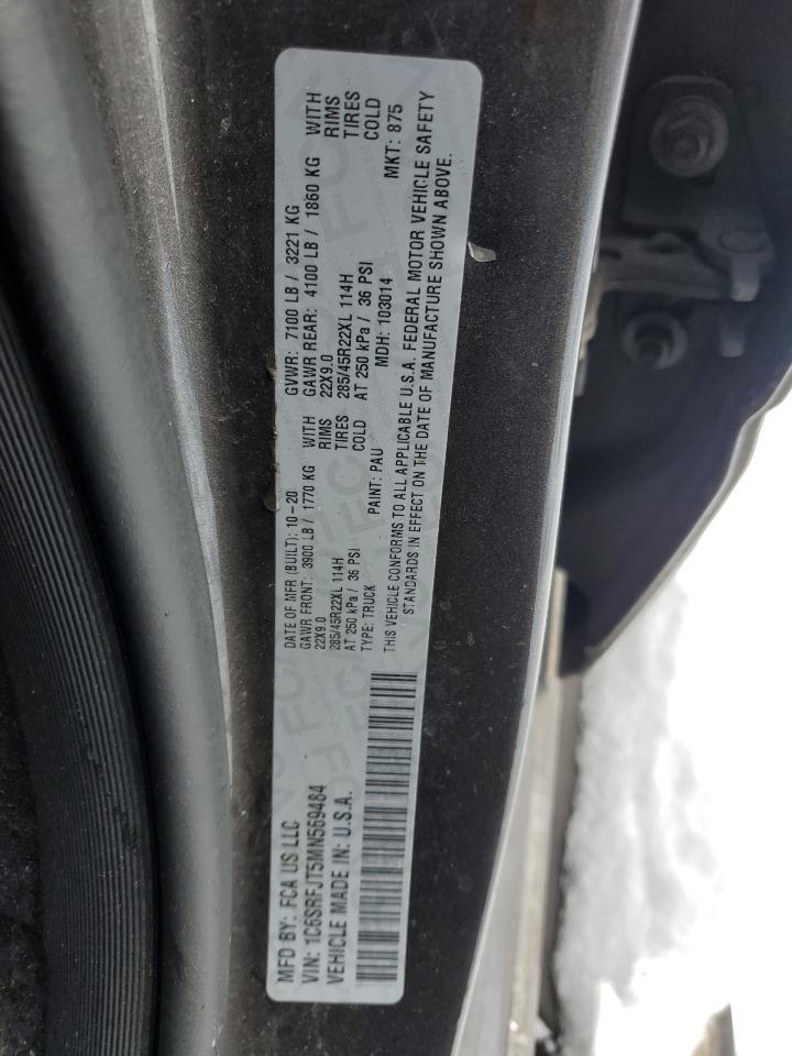 2021 RAM 1500 VIN 1C6SRFJT5MN569484 Copart auction photo, front end damage thumbnail 12