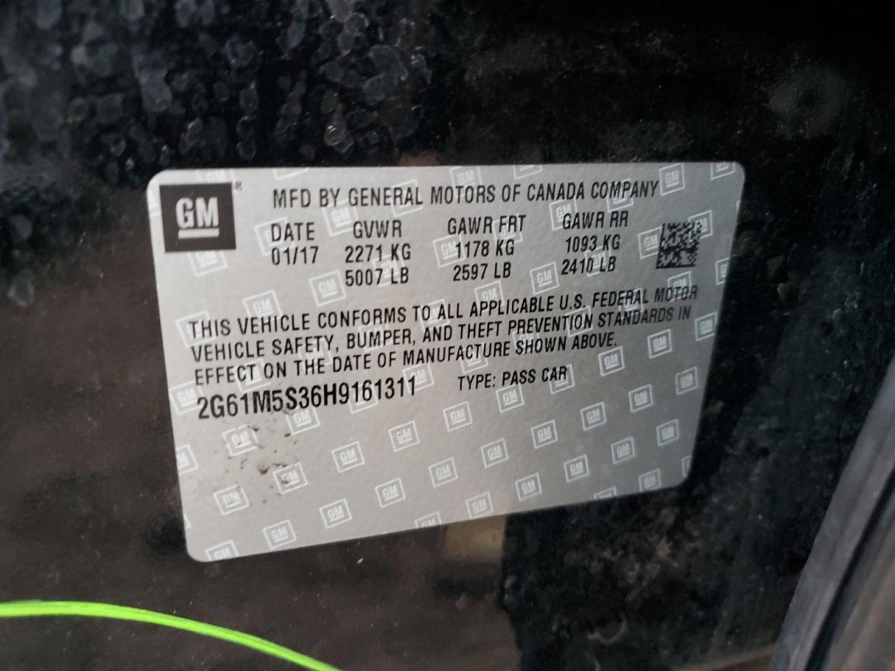 2017 Cadillac XTS VIN 2G61M5S36H9161311 Copart auction photo, rear end / side damage thumbnail 13