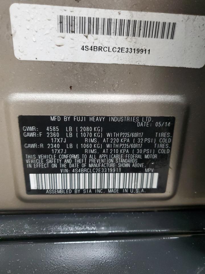 2014 Subaru Outback VIN 4S4BRCLC2E3319911 Copart auction photo, front end / side damage thumbnail 13