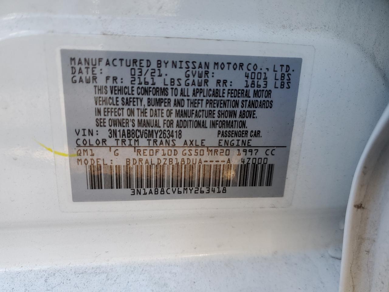 2021 Nissan Sentra VIN 3N1AB8CV6MY263418 Copart auction photo, undercarriage / rear end damage thumbnail 12