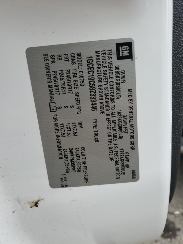 2008 Chevrolet Silverado VIN 1GCEC19C58Z333446 Copart auction photo, front end damage thumbnail 15