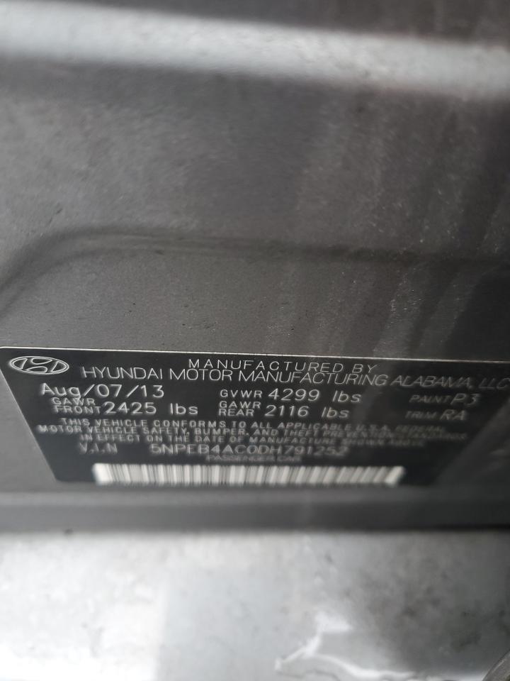 2013 Hyundai Sonata VIN 5NPEB4AC0DH791252 Copart auction photo, front end damage thumbnail 12