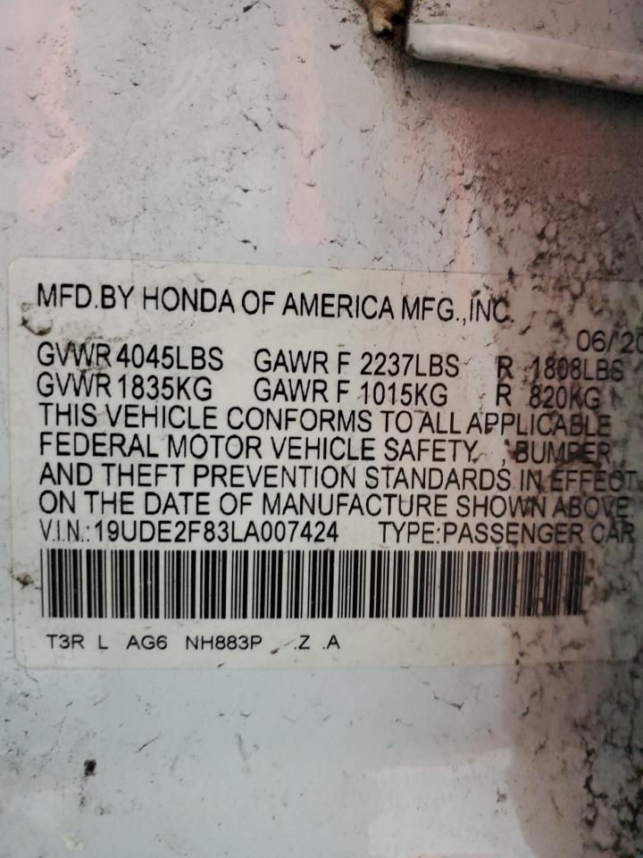 2020 Acura ILX VIN 19UDE2F83LA007424 Copart auction photo, all over / undercarriage damage thumbnail 11
