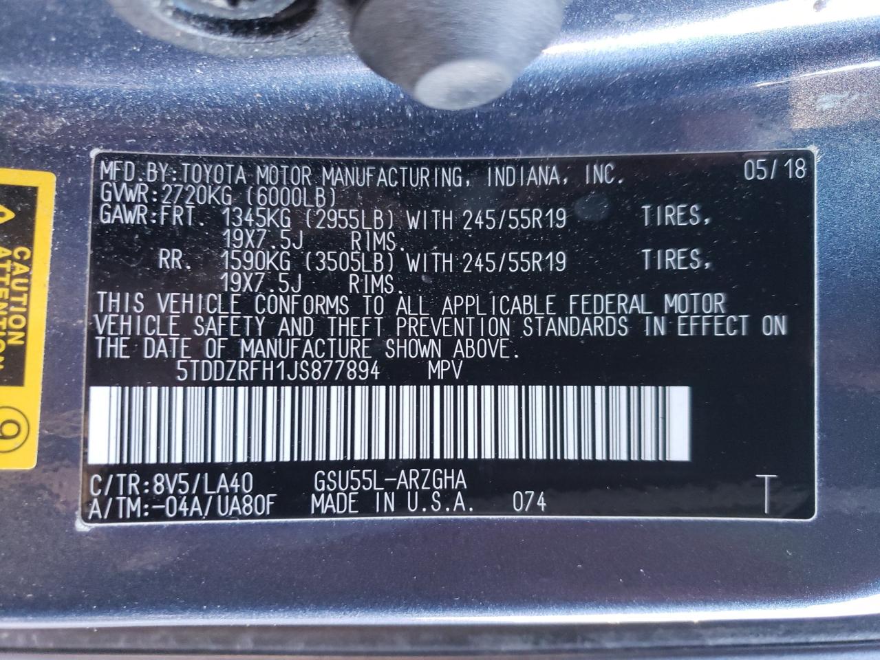 2018 Toyota Highlander VIN 5TDDZRFH1JS877894 Copart auction photo, rear end / front end damage thumbnail 15