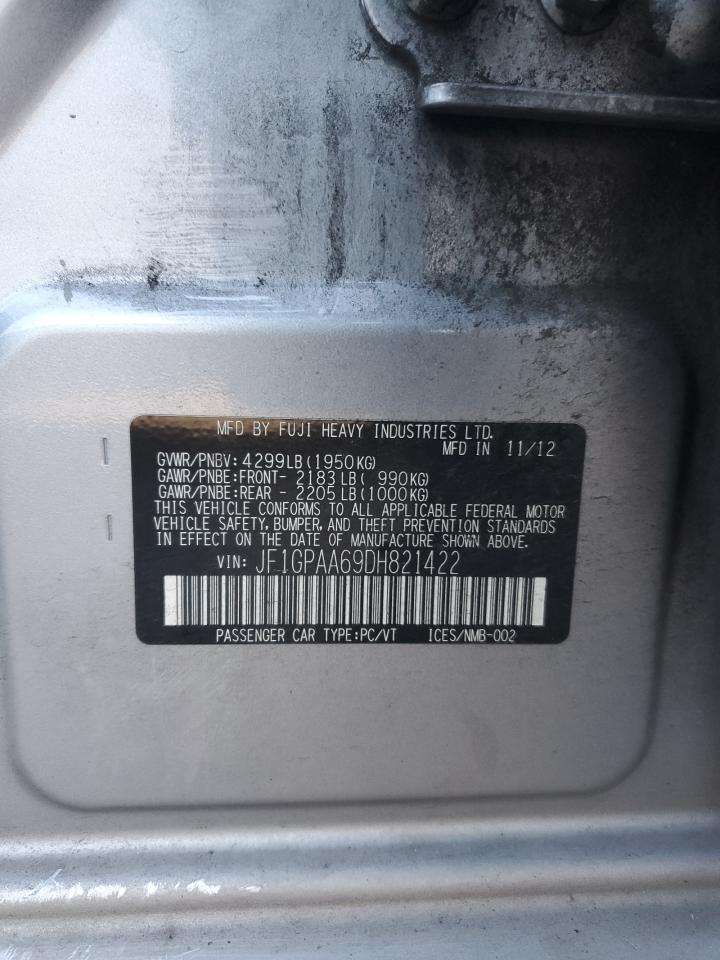 2013 Subaru Impreza VIN JF1GPAA69DH821422 Copart auction photo, front end / side damage thumbnail 12