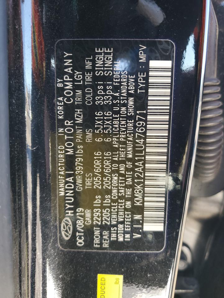 2020 Hyundai Kona VIN KM8K12AA1LU476971 Copart auction photo, all over damage thumbnail 12