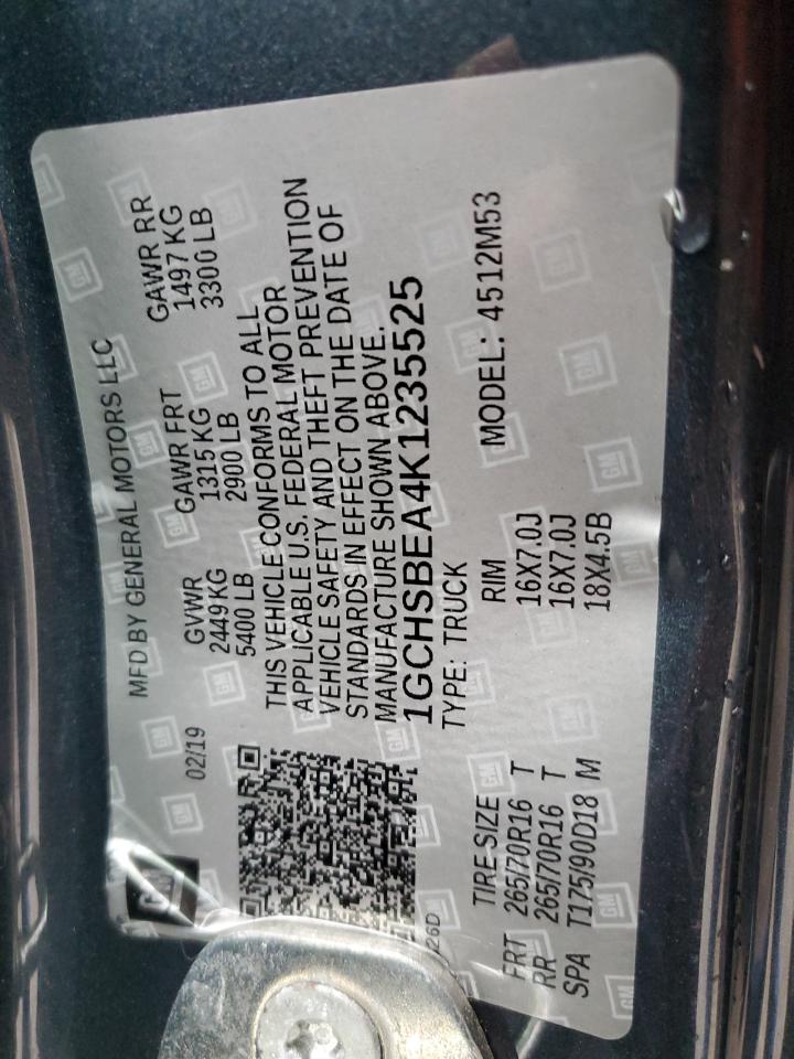 2019 Chevrolet Colorado VIN 1GCHSBEA4K1235525 Copart auction photo, side damage thumbnail 12