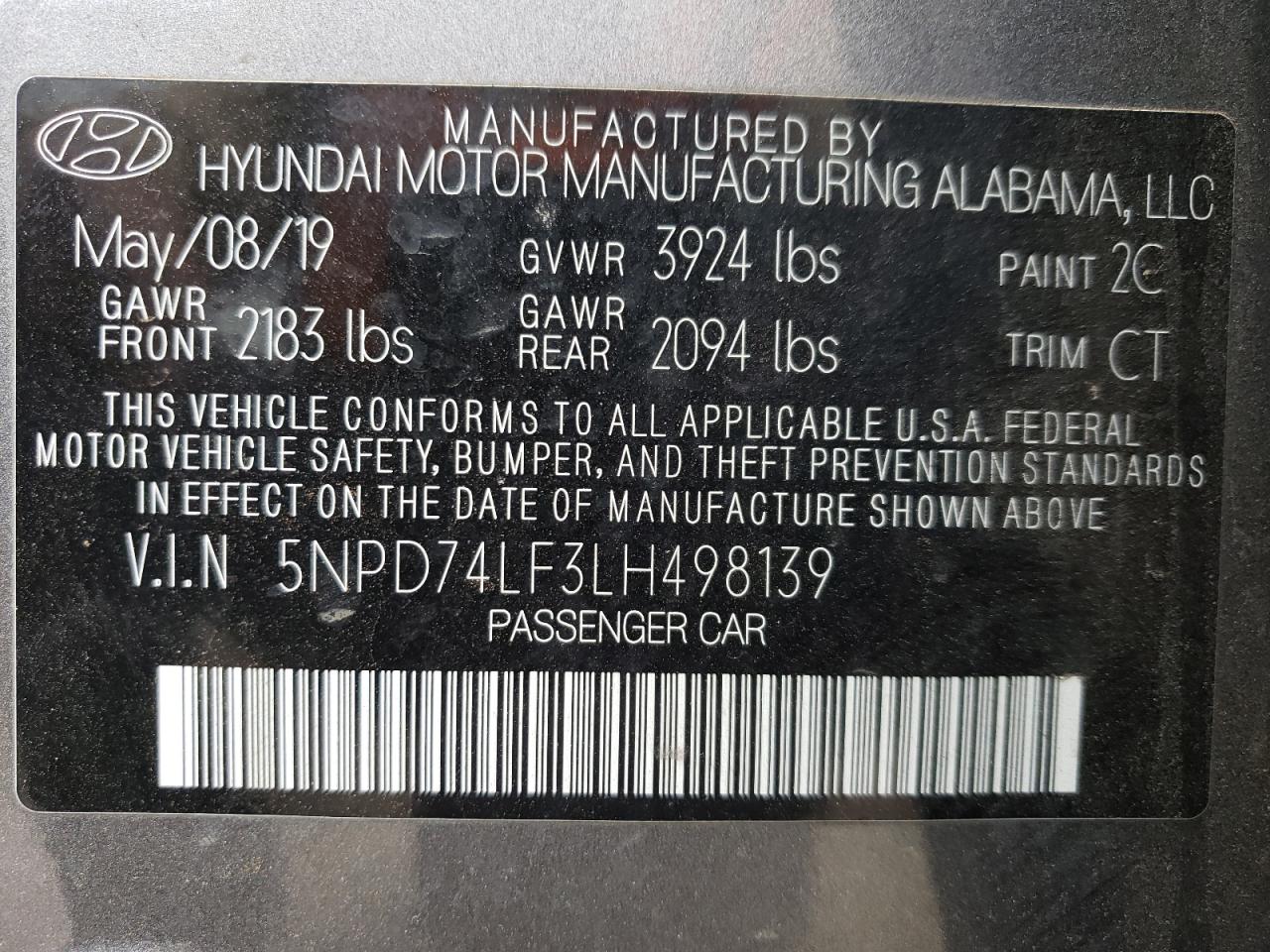2020 Hyundai Elantra VIN 5NPD74LF3LH498139 Copart auction photo, vandalism / side damage thumbnail 12