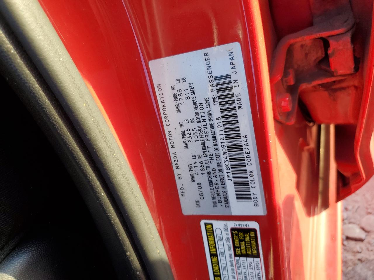 2009 Mazda 3 VIN JM1BK34M091211918 Copart auction photo, all over damage thumbnail 14