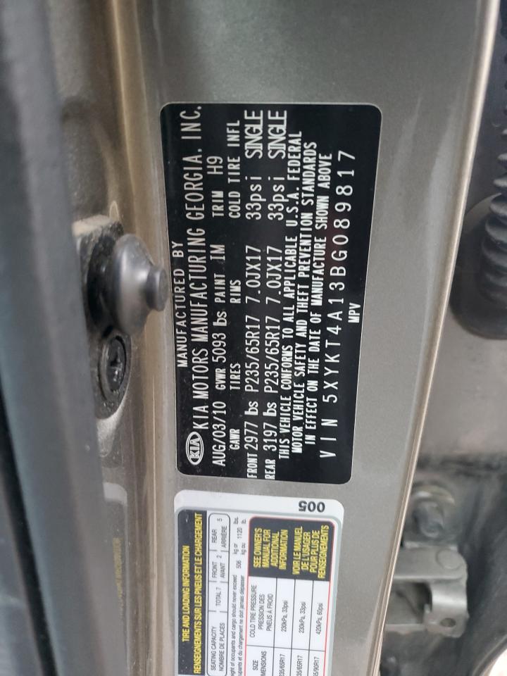 2011 KIA Sorento VIN 5XYKT4A13BG089817 Copart auction photo, front end damage thumbnail 15