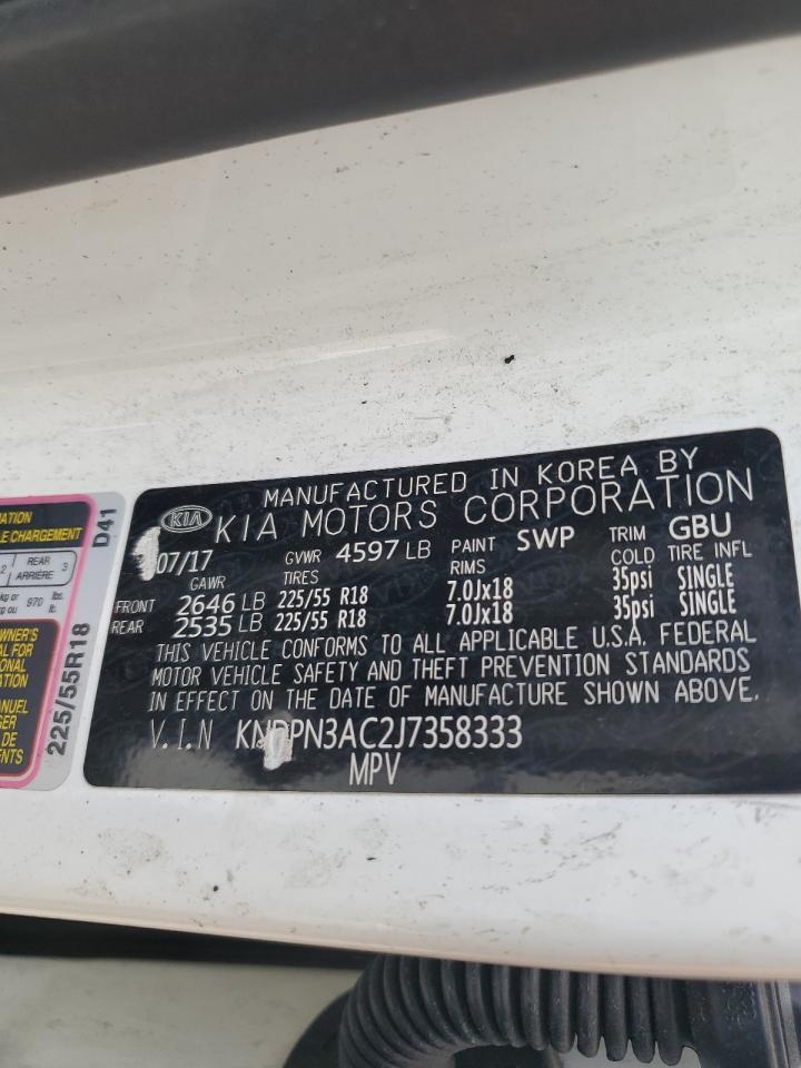 2018 KIA Sportage VIN KNDPN3AC2J7358333 Copart auction photo, burn - engine / missing/altered vin damage thumbnail 13