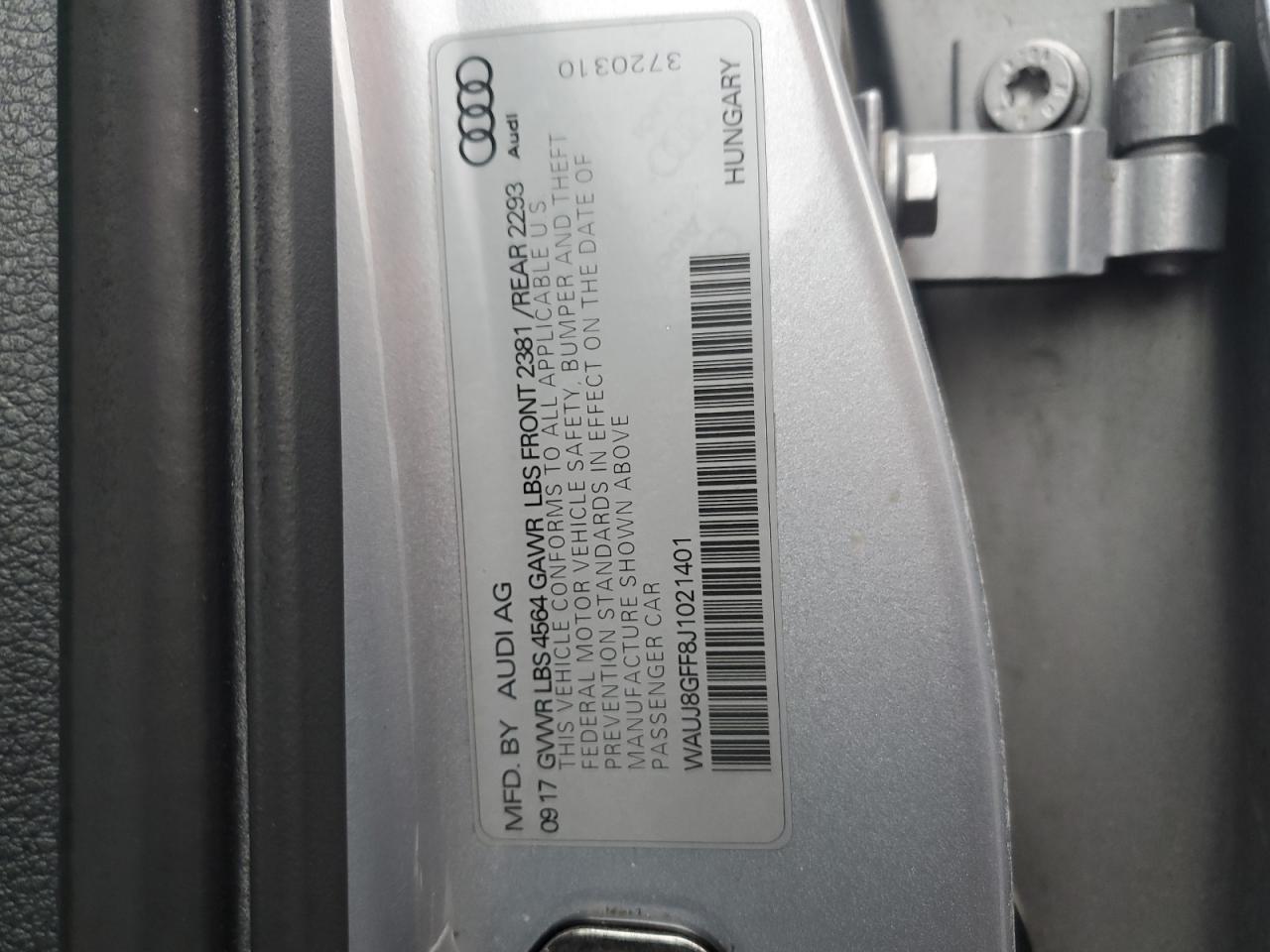 2018 Audi A3 VIN WAUJ8GFF8J1021401 Copart auction photo, front end / rear end damage thumbnail 14