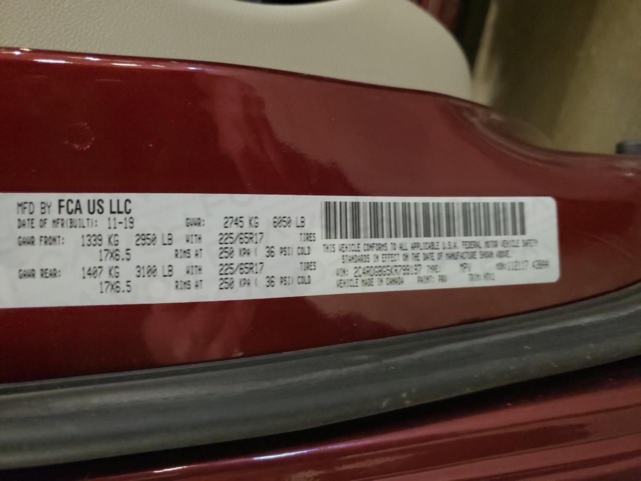 2019 Dodge Caravan VIN 2C4RDGBG5KR799197 Copart auction photo, front end / rear end damage thumbnail 15