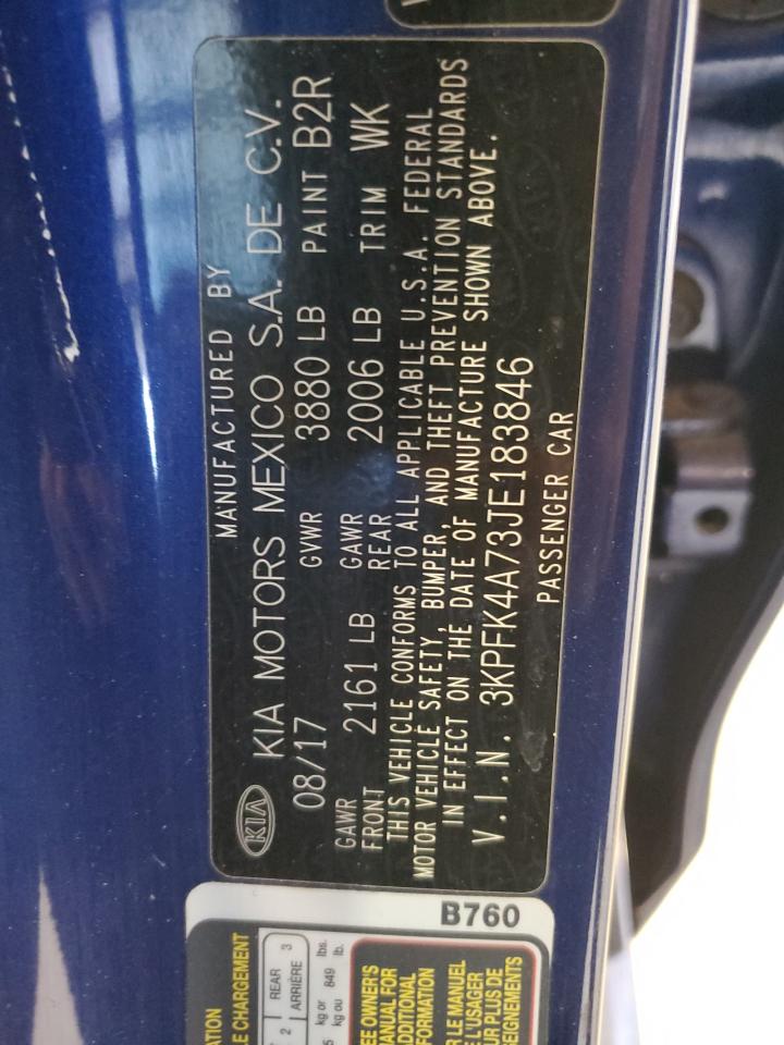 2018 KIA Forte VIN 3KPFK4A73JE183846 Copart auction photo, front end damage thumbnail 14