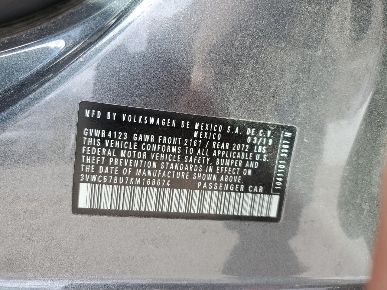 2019 Volkswagen Jetta VIN 3VWC57BU7KM168674 Copart auction photo, side damage thumbnail 12