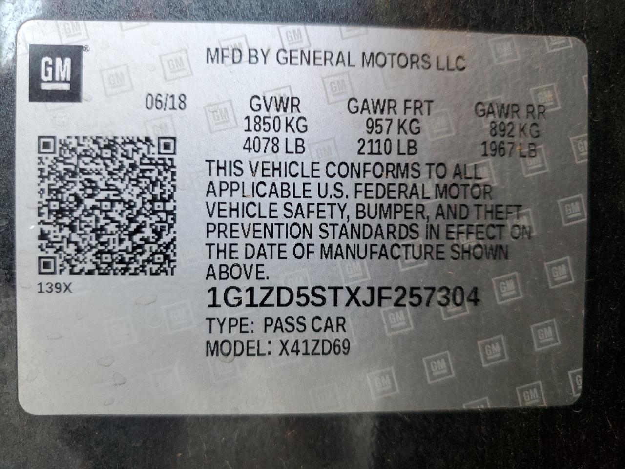 2018 Chevrolet Malibu VIN 1G1ZD5STXJF257304 Copart auction photo, rear end damage thumbnail 12