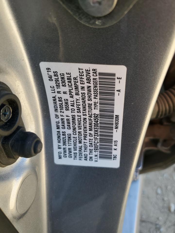 2019 Honda Civic VIN 19XFC1F3XKE004592 Copart auction photo, front end damage thumbnail 13