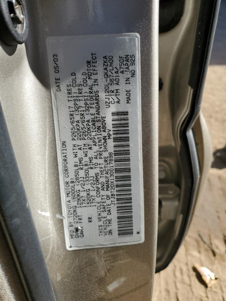2003 Lexus GX VIN JTJBT20X130017898 Copart auction photo, rollover damage thumbnail 14