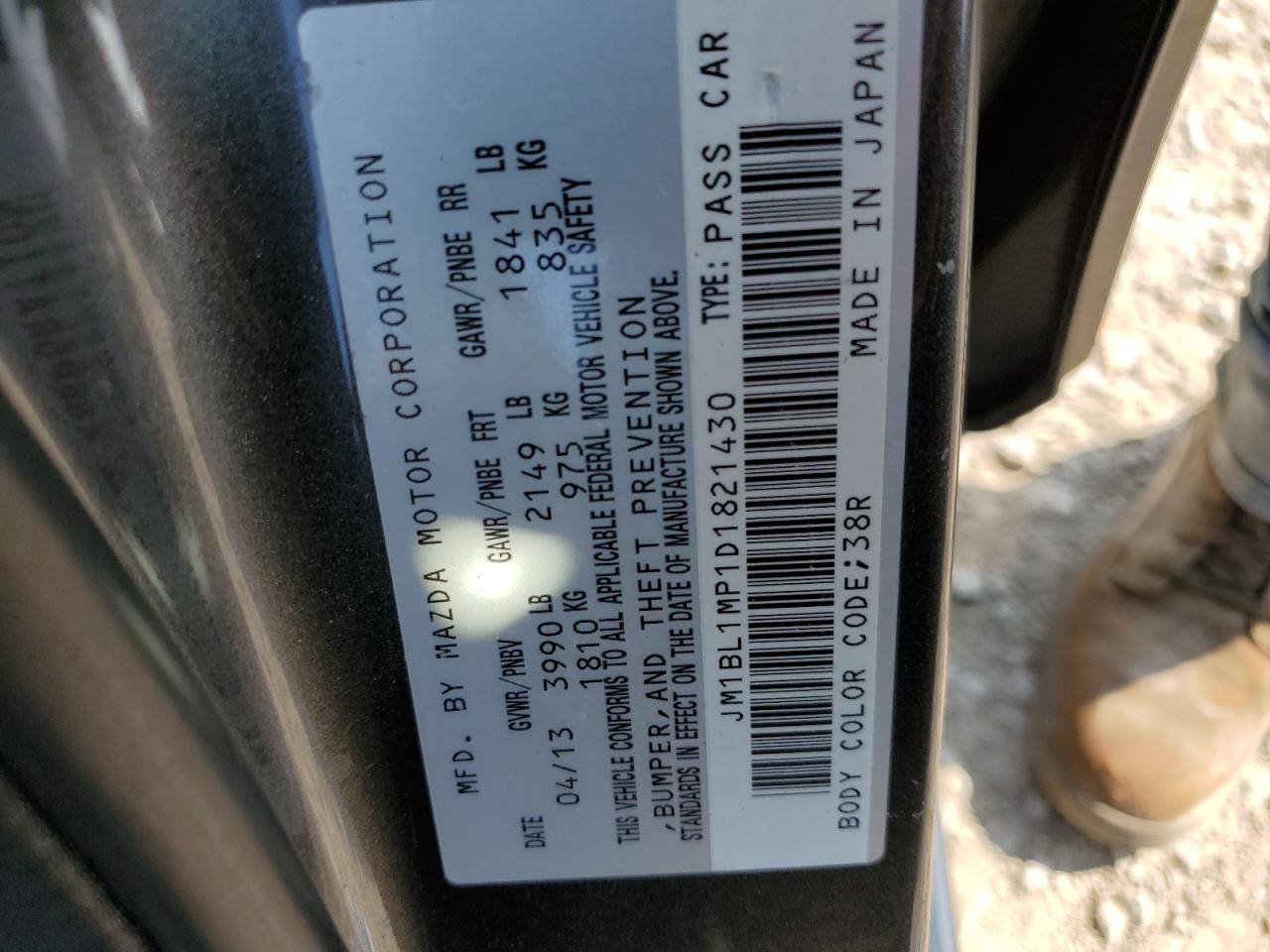 2013 Mazda 3 VIN JM1BL1MP1D1821430 Copart auction photo, side / minor dent/scratches damage thumbnail 14