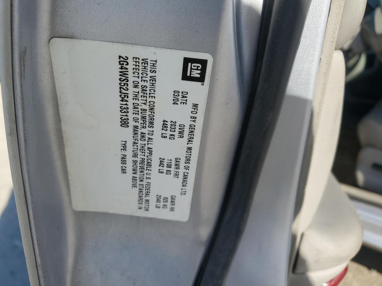 2004 Buick Century VIN 2G4WS52J541331380 Copart auction photo, front end / minor dent/scratches damage thumbnail 12