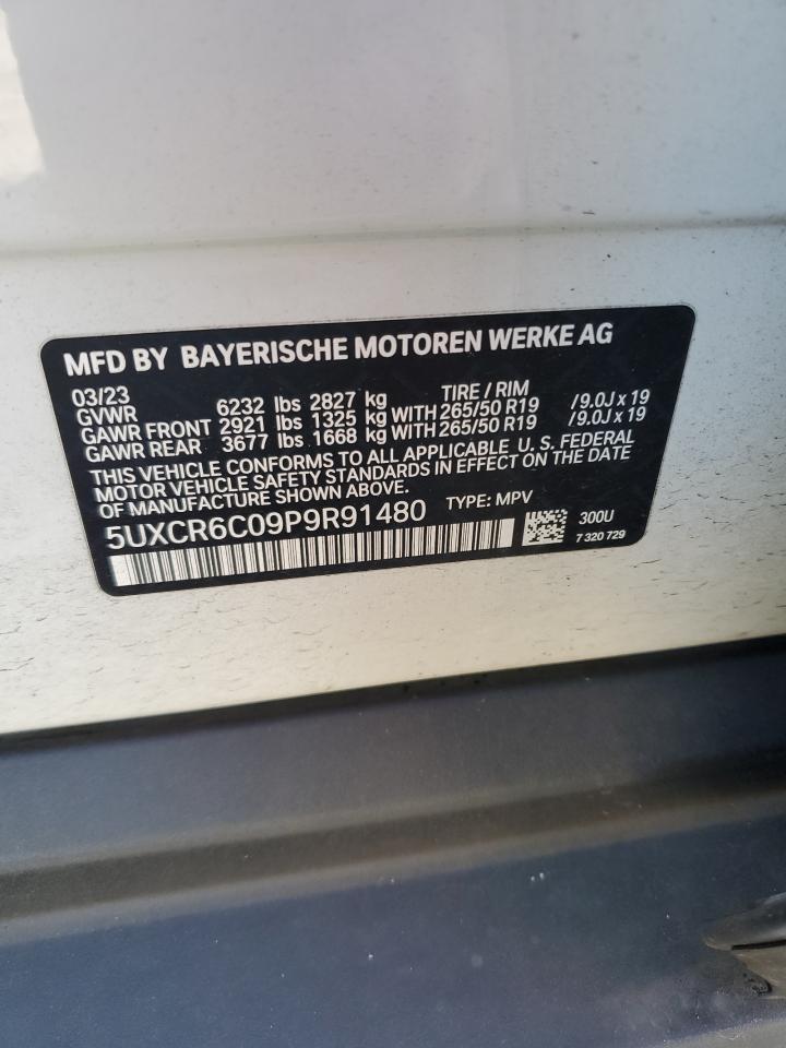 2023 BMW X5 VIN 5UXCR6C09P9R91480 Copart auction photo, front end damage thumbnail 13