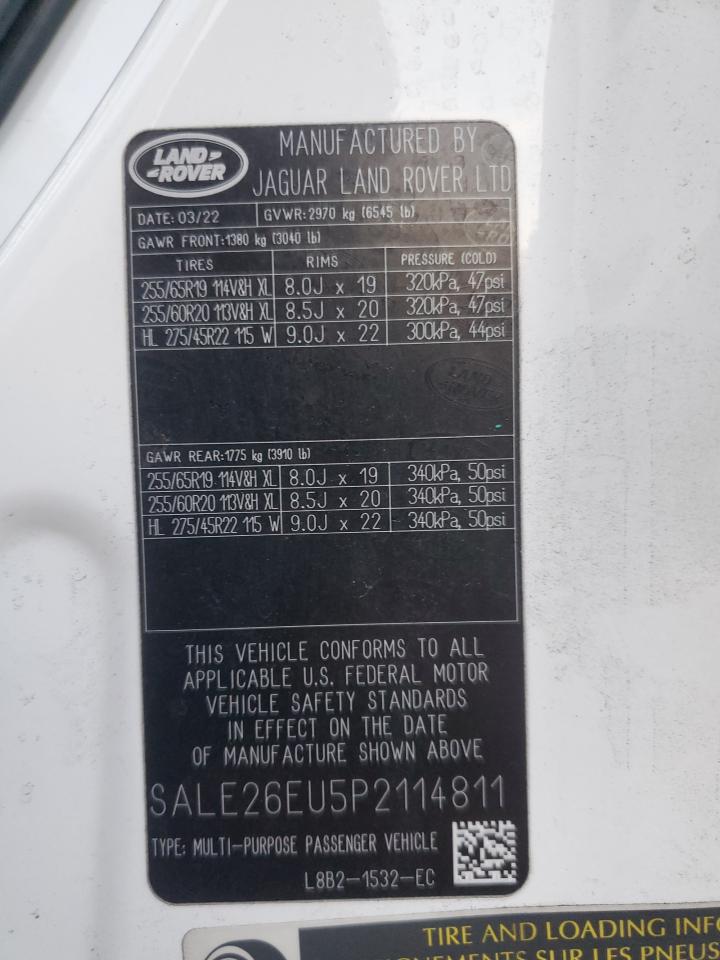 2023 Land Rover Defender VIN SALE26EU5P2114811 Copart auction photo, all over damage thumbnail 13