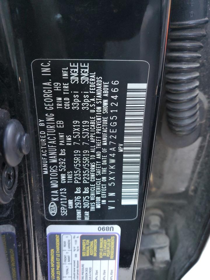 2014 KIA Sorento VIN 5XYKW4A72EG512466 Copart auction photo, side / front end damage thumbnail 13