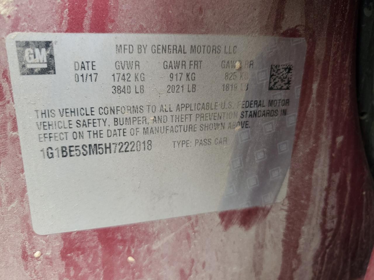 2017 Chevrolet Cruze VIN 1G1BE5SM5H7222018 Copart auction photo, side damage thumbnail 14