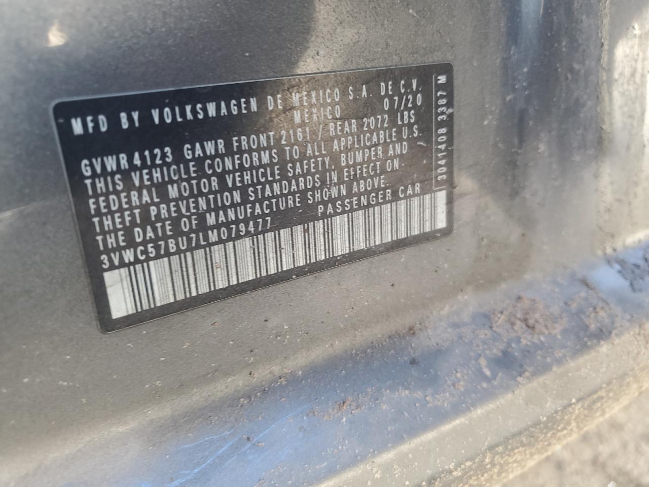 2020 Volkswagen Jetta VIN 3VWC57BU7LM079477 Copart auction photo, rollover damage thumbnail 12