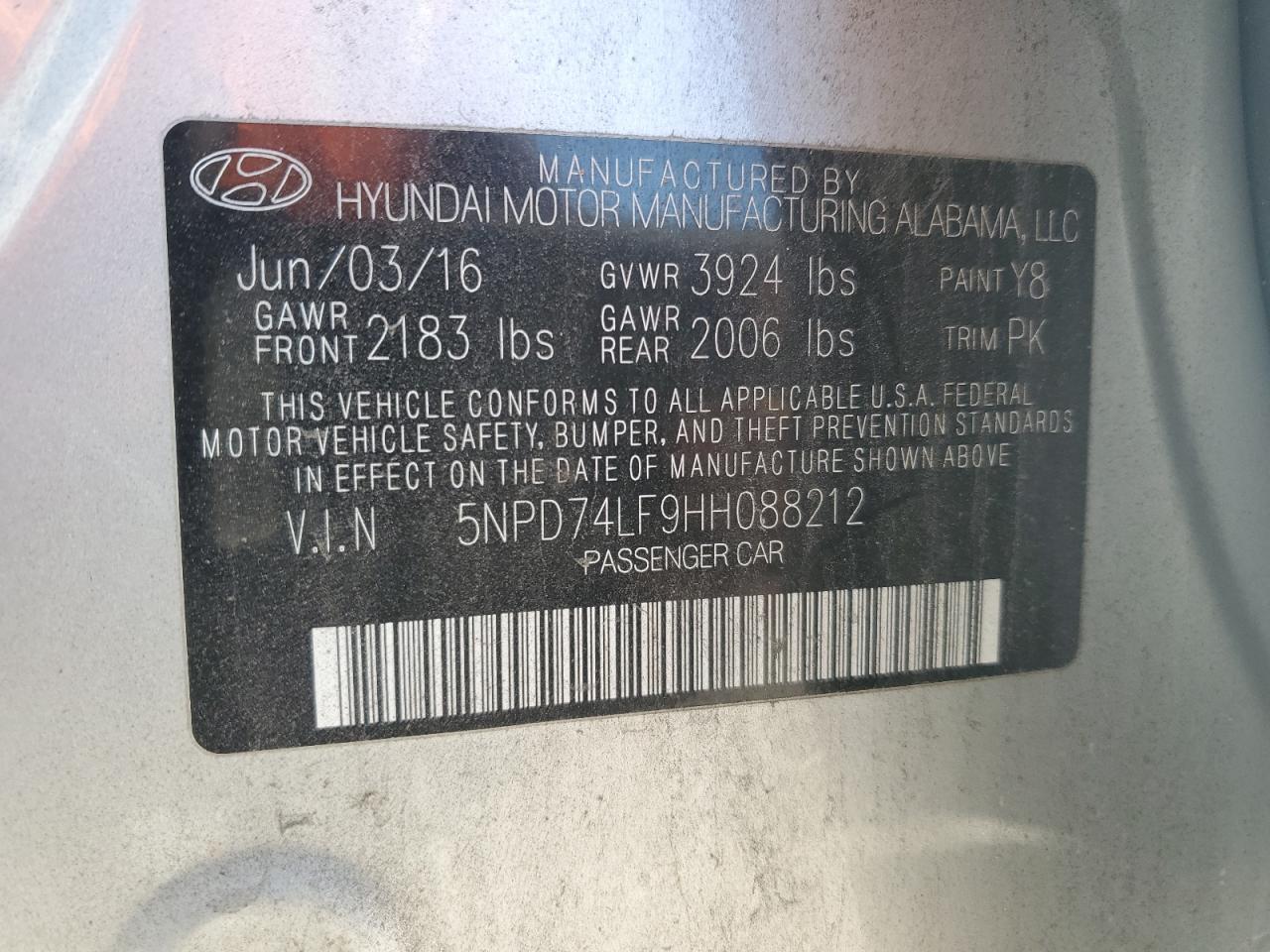 2017 Hyundai Elantra VIN 5NPD74LF9HH088212 Copart auction photo, rear end / front end damage thumbnail 12