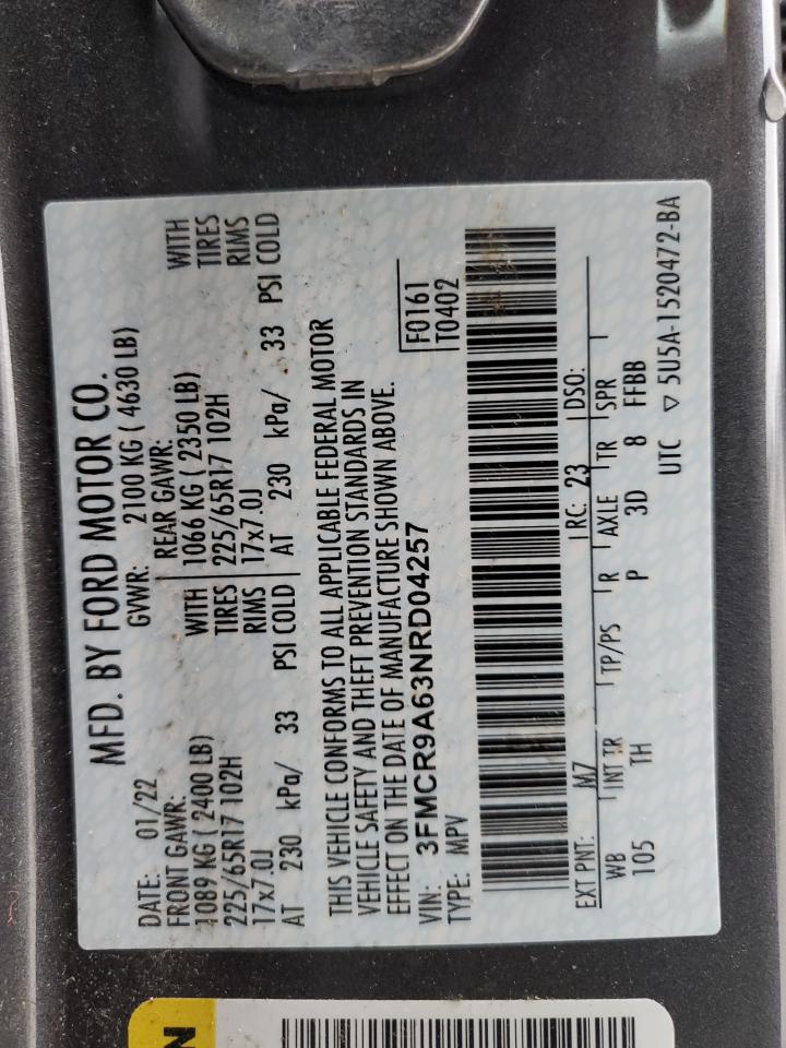2022 Ford Bronco VIN 3FMCR9A63NRD04257 Copart auction photo, front end / minor dent/scratches damage thumbnail 14