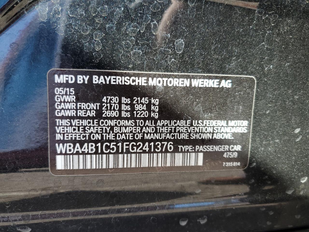 2015 BMW 4er VIN WBA4B1C51FG241376 Copart auction photo, side / front end damage thumbnail 14