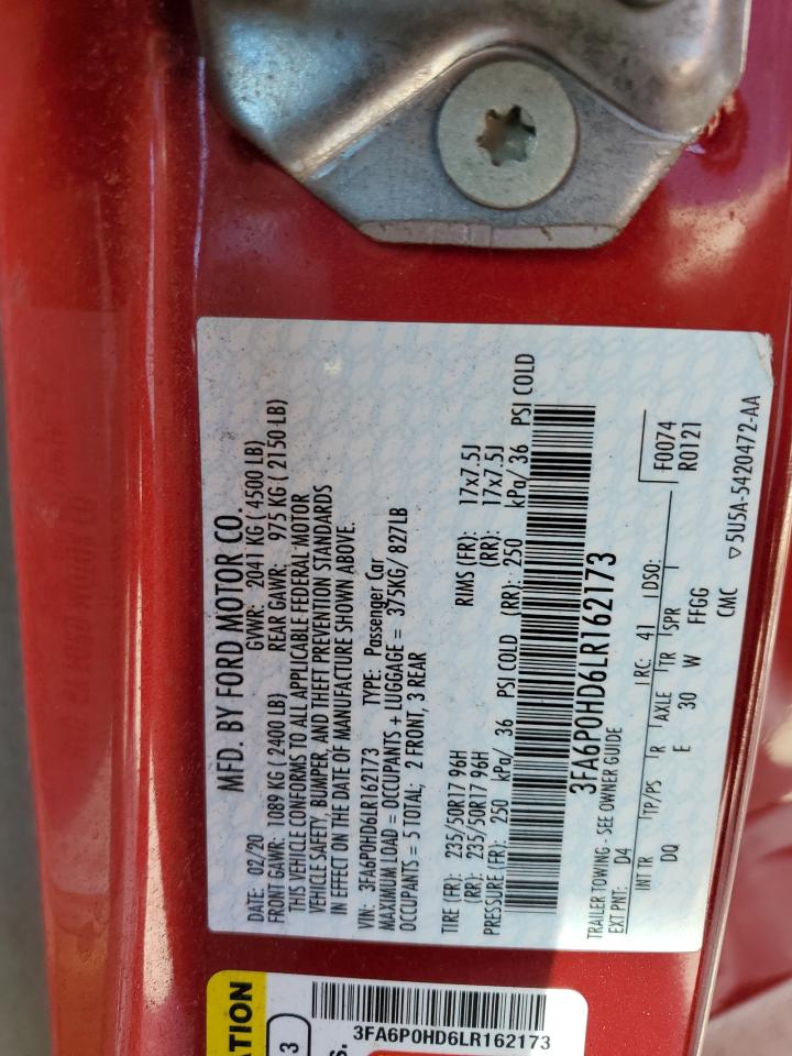 2020 Ford Fusion VIN 3FA6P0HD6LR162173 Copart auction photo, front end / minor dent/scratches damage thumbnail 12