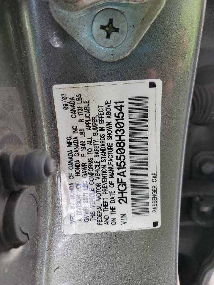 2008 Honda Civic VIN 2HGFA15508H301541 Copart auction photo, front end / rear end damage thumbnail 14