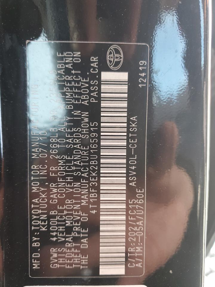 2011 Toyota Camry VIN 4T1BF3EK2BU165915 Copart auction photo, front end damage thumbnail 12