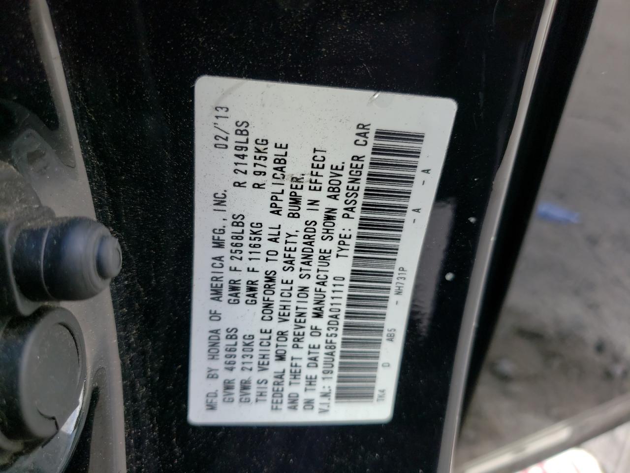 2013 Acura TL VIN 19UUA8F53DA011110 Copart auction photo, front end / side damage thumbnail 13
