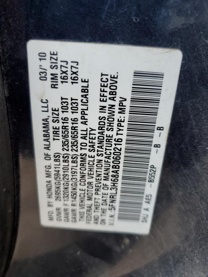 2010 Honda Odyssey VIN 5FNRL3H68AB060216 Copart auction photo, front end damage thumbnail 13