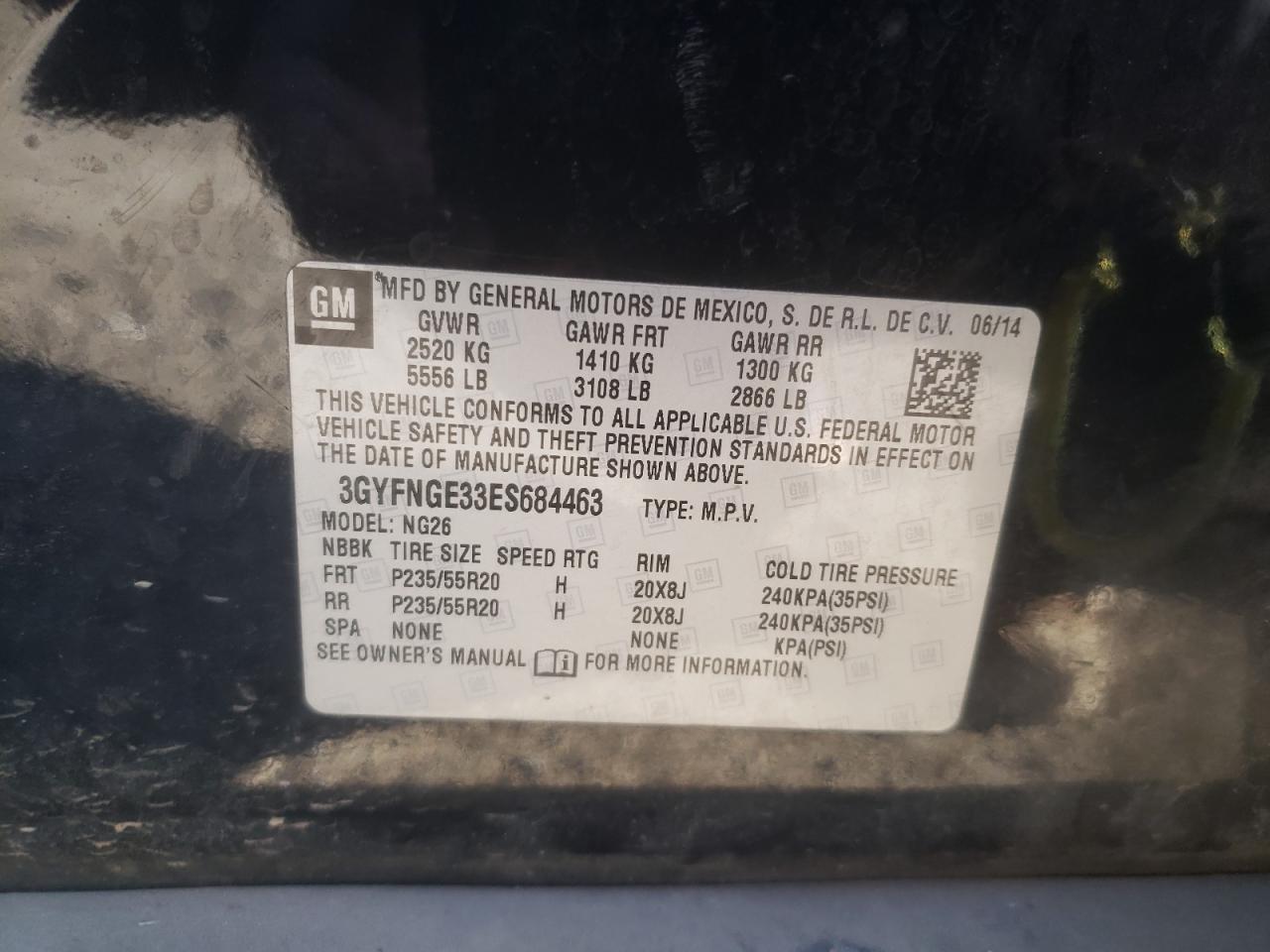 2014 Cadillac SRX VIN 3GYFNGE33ES684463 Copart auction photo, front end damage thumbnail 15