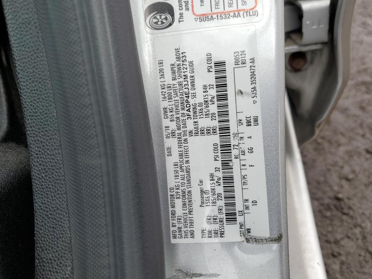 2018 Ford Fiesta VIN 3FADP4EJ3JM127531 Copart auction photo, minor dent/scratches damage thumbnail 12