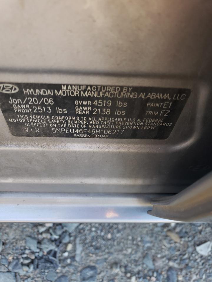 2006 Hyundai Sonata VIN 5NPEU46F46H106217 Copart auction photo, rear end damage thumbnail 12