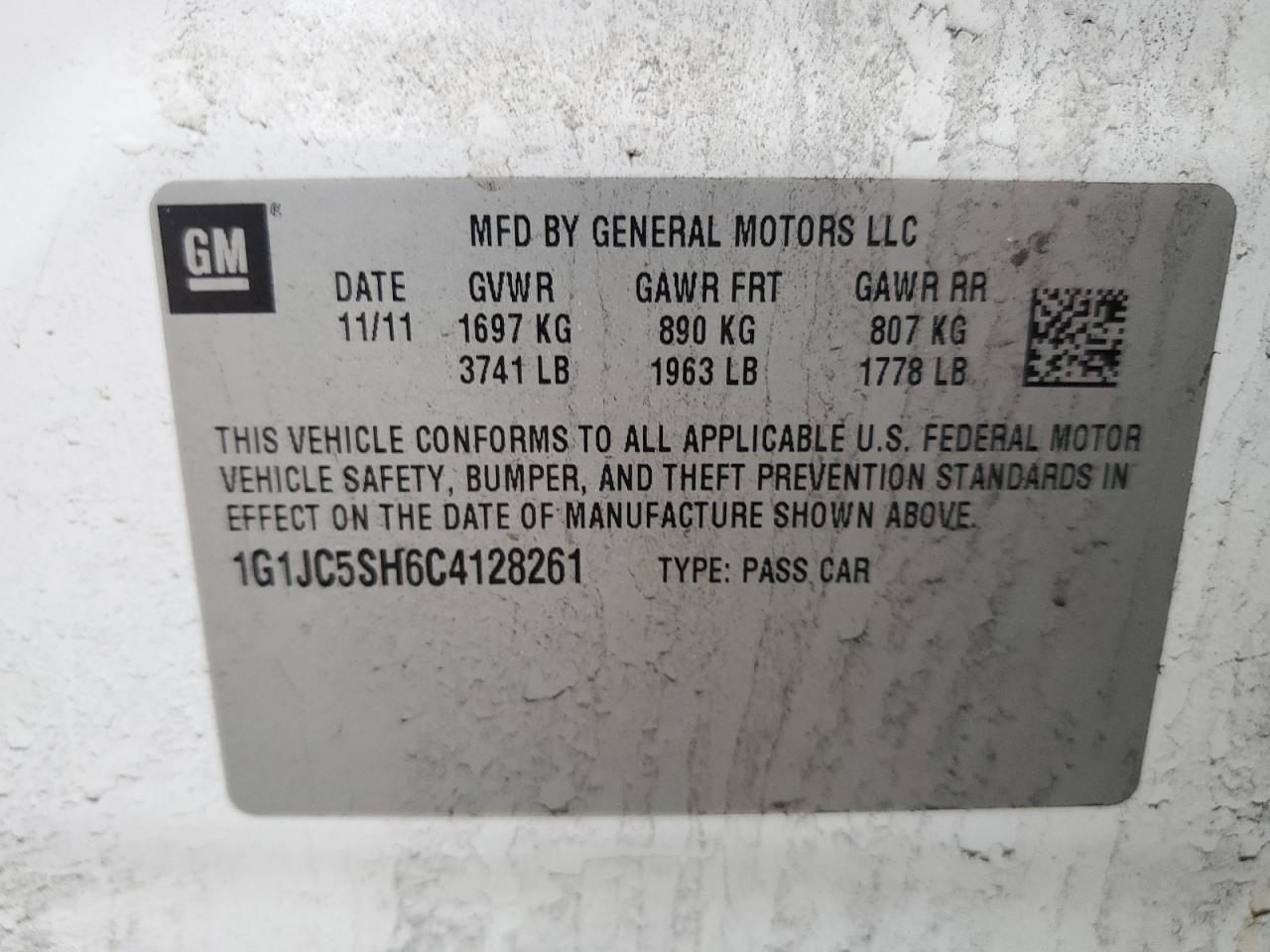 2012 Chevrolet Sonic VIN 1G1JC5SH6C4128261 Copart auction photo, rear end / minor dent/scratches damage thumbnail 14