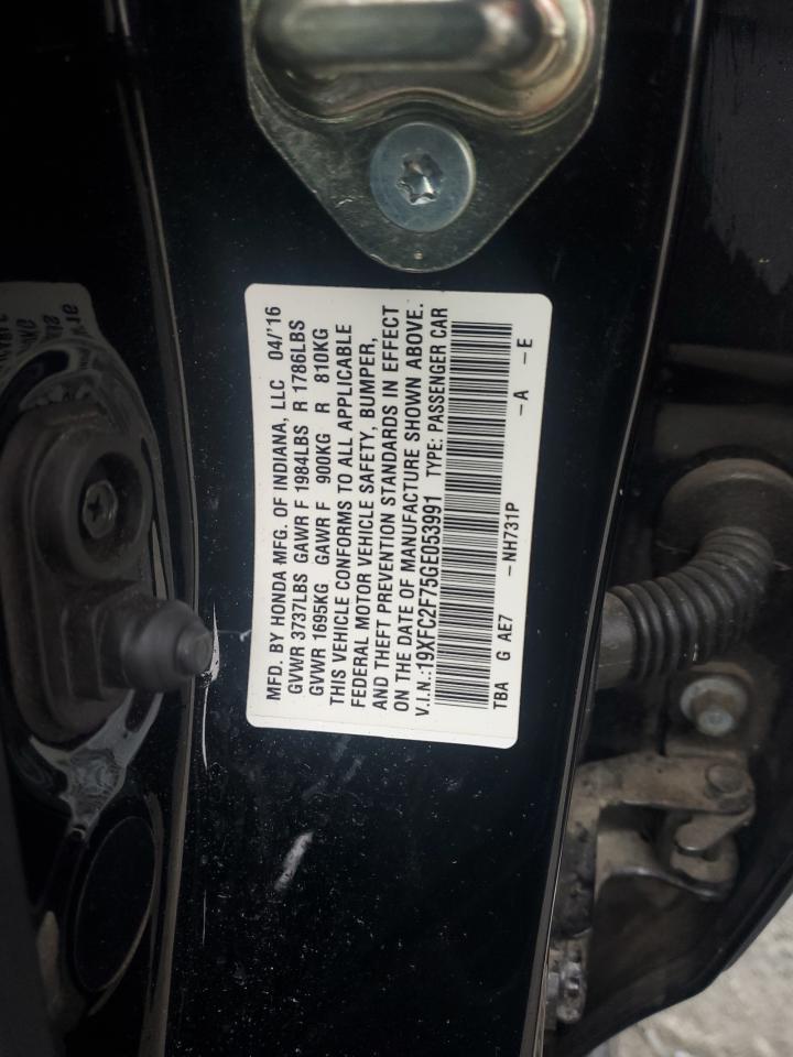 2016 Honda Civic VIN 19XFC2F75GE053991 Copart auction photo, front end / rear end damage thumbnail 13